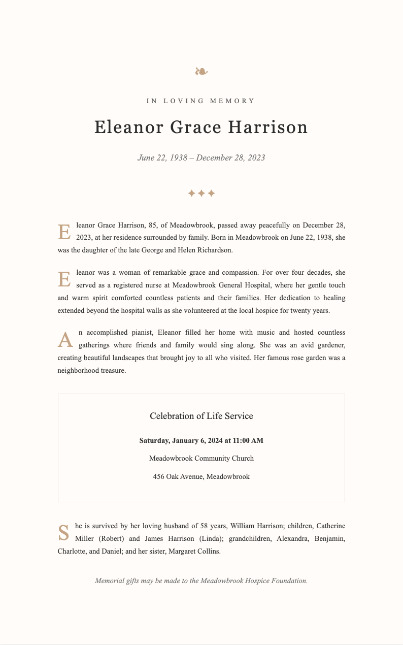 Elegant memorial tribute